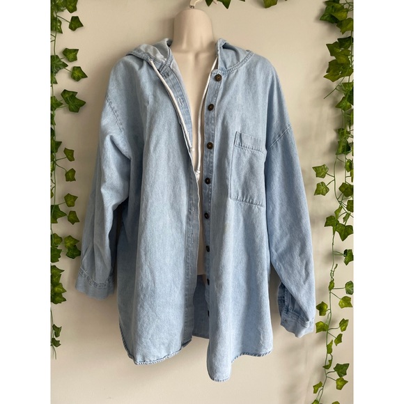 Vintage Jackets & Blazers - 🌿 Rad 90’s Vintage Oversized Lightweight Denim/ Jean Hooded Jacket